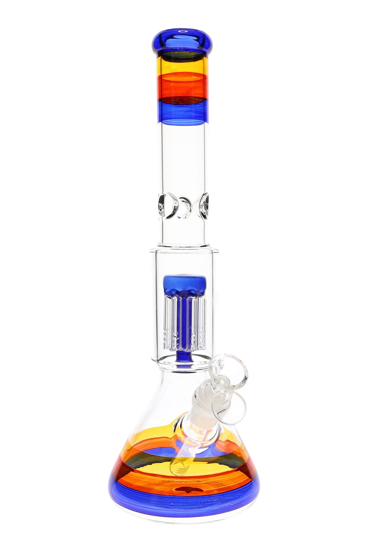 13" Medium Multicolor Glass on Glass Striped Beaker Water Pipe with Tree Perc - WP2590