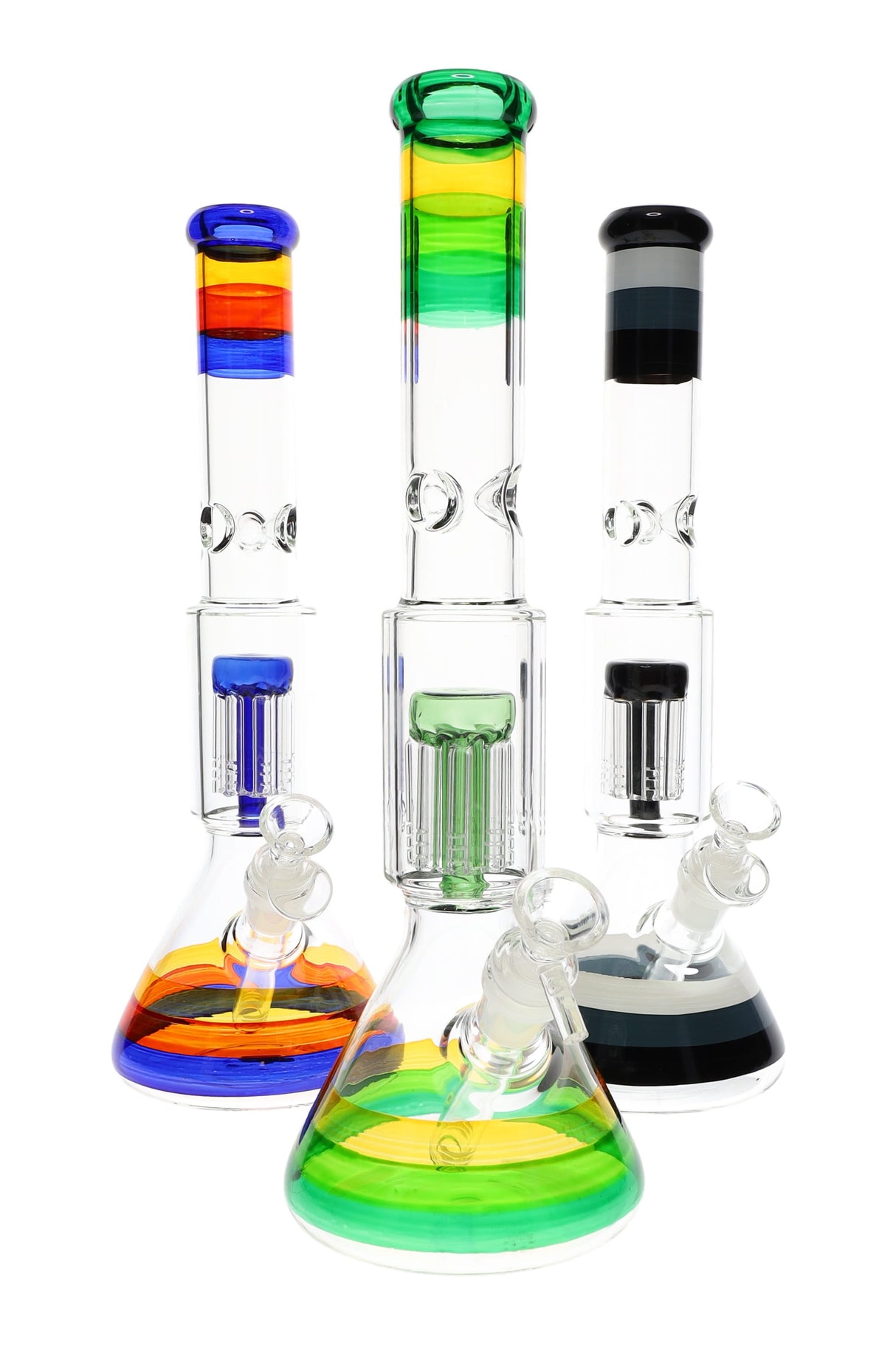 13" Medium Multicolor Glass on Glass Striped Beaker Water Pipe with Tree Perc - WP2590