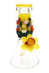 (US Made) 8" Yellow Flower Baby Beaker Water Pipe - WP2709