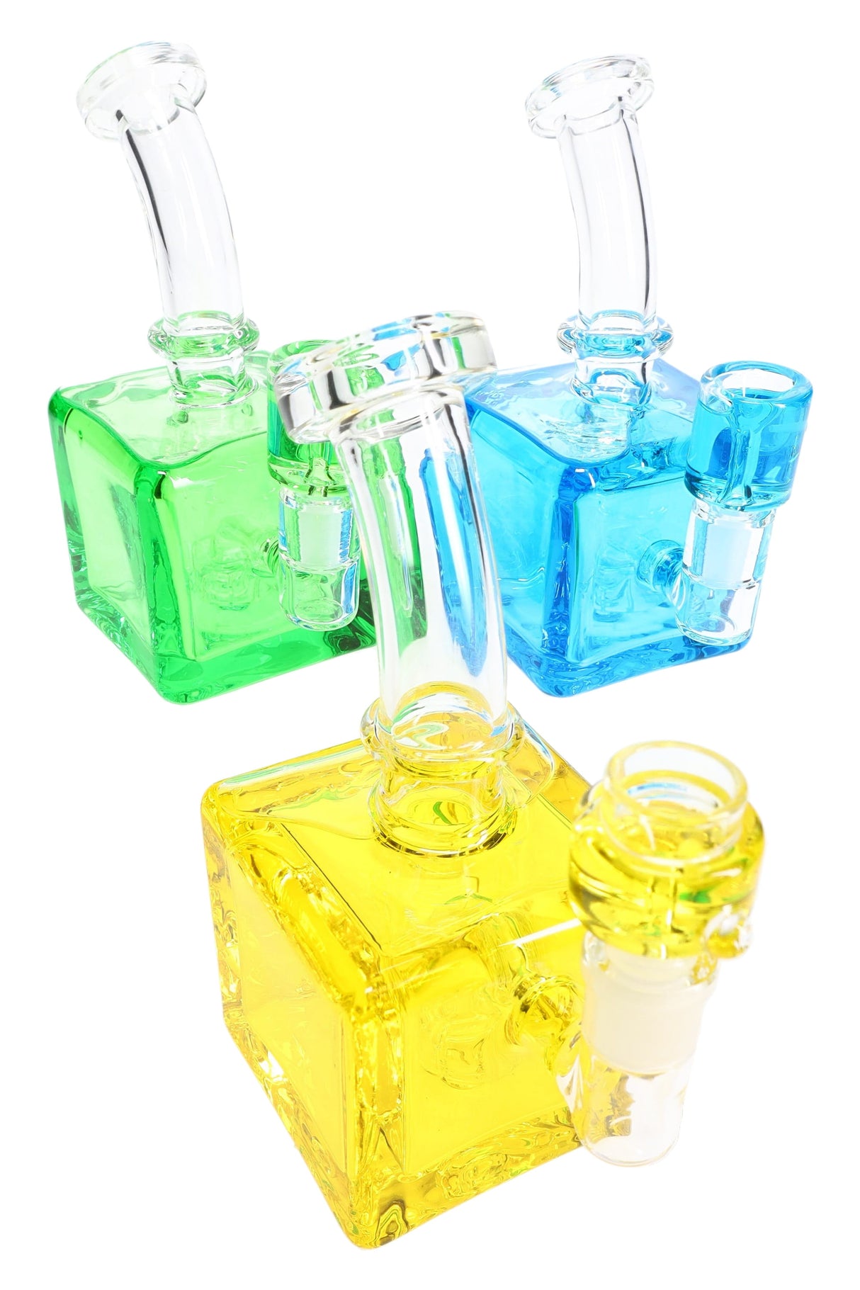 7.5" Small Stemless GoG Colorful Fluid Filled Cube Water Pipe - WP2715