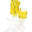 Yellow fluid-filled mini bong on clear base with matching fluid cup and visible showerhead perc in the lower chamber.