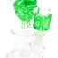 Green-accent 5.5″ plumber-themed mini bong with fluid-filled top, matching chamber, and stemless showerhead perc.