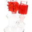 Red-accent mini glass bong highlighting fluid-filled “Ricky” head and showerhead perc on a stable clear base.
