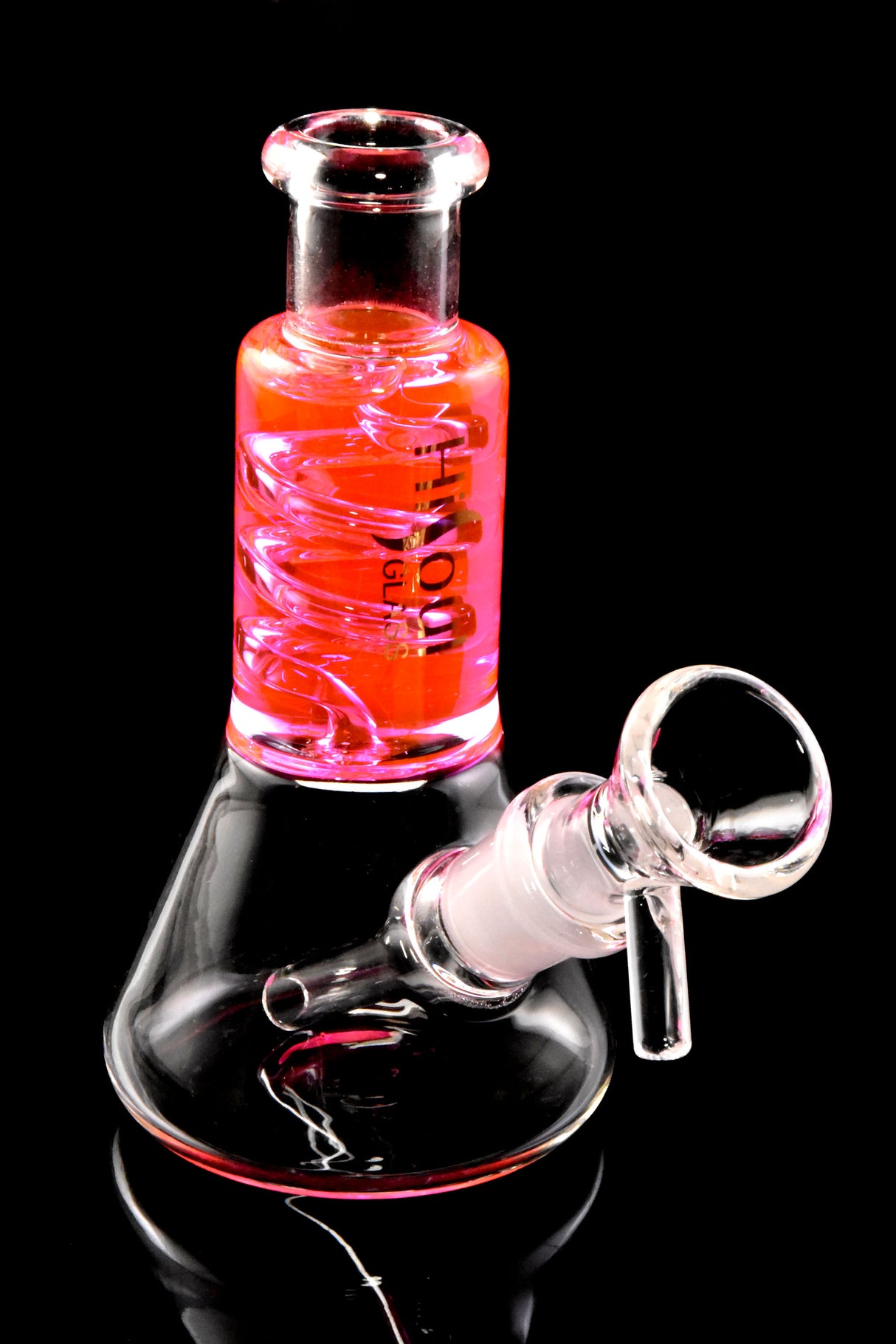 Mini Glass Beaker Bong “Chill Coil” – Fluid-Filled Neck – Assorted Colors