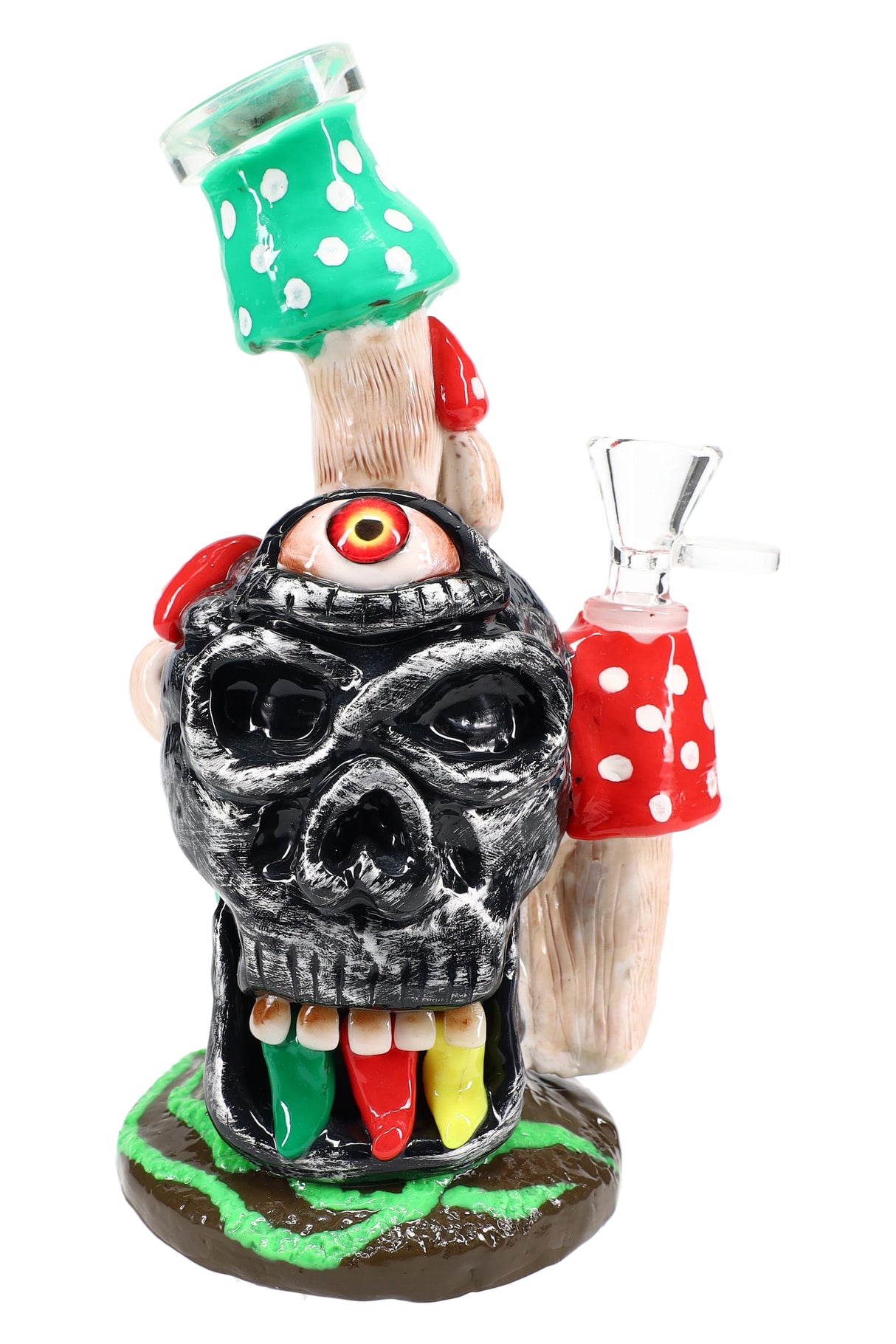 8.5" Small Skull Mushroom Glass on Glass Water Pipe with Honeycomb Perc - WP2794