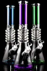 Thick Colorful Glass on Glass Ridged Beaker Water Pipe - WP2890