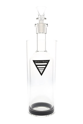 Clear 11.5-inch GRAV Large Gravitron glass gravity bong with 19 mm bowl, flanged lift neck, and all-glass bottle-in-base design on a white background.
