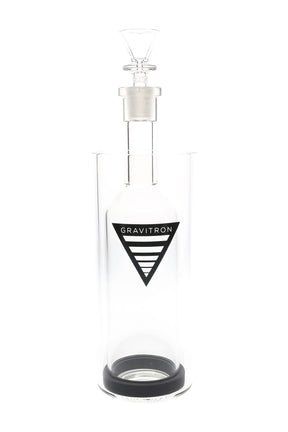 GRAV Medium Gravitron glass gravity bong with clear bottle, stable base, and included 14 mm funnel bowl centered in the outer chamber.