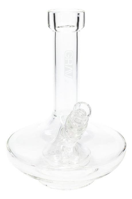 Clear GRAV small wide-base bong, about 7.5 inches tall, with fixed conical fission perc, 14.5 mm bowl, narrow neck, and flared mouthpiece