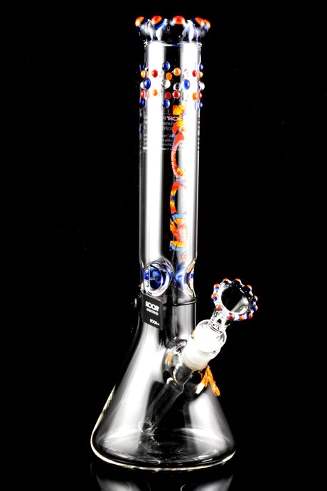 RooR Custom Glass on Glass Beaker Water Pipe with Triple Color Crown - WP2955