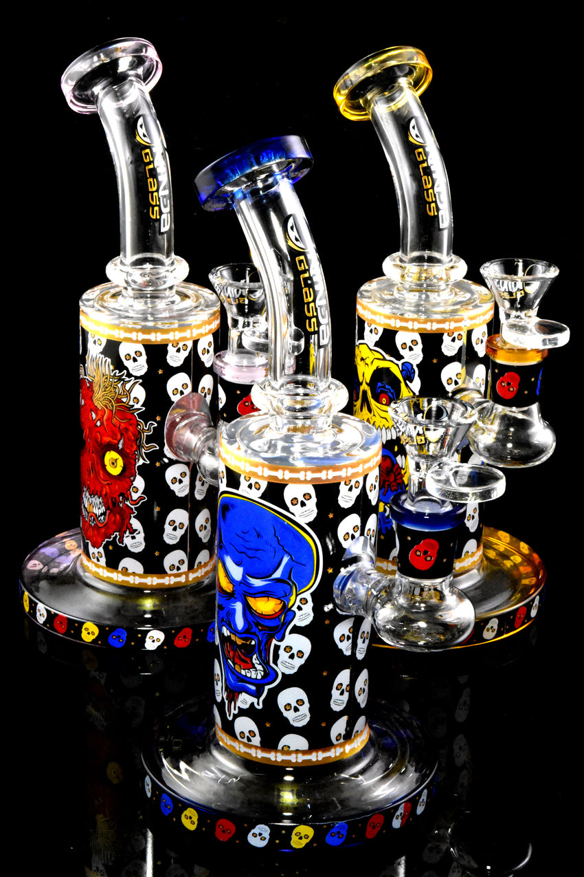 Small Colorful Skull Decal GoG Straight Shooter Water Pipe with Cube Showerhead Perc - WP2972