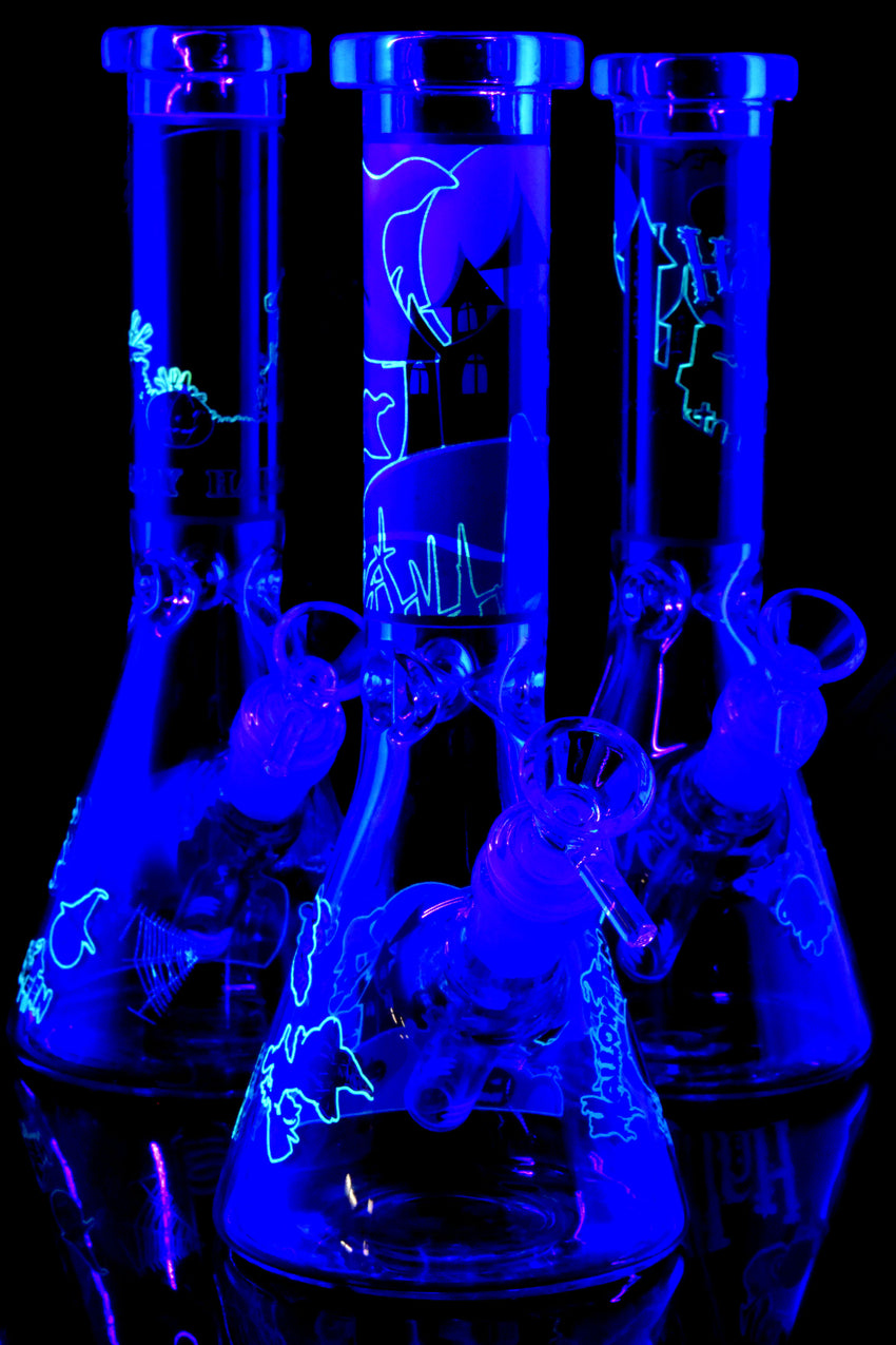 Small Glow in the Dark Halloween Decal GoG Beaker Water Pipe - WP2980
