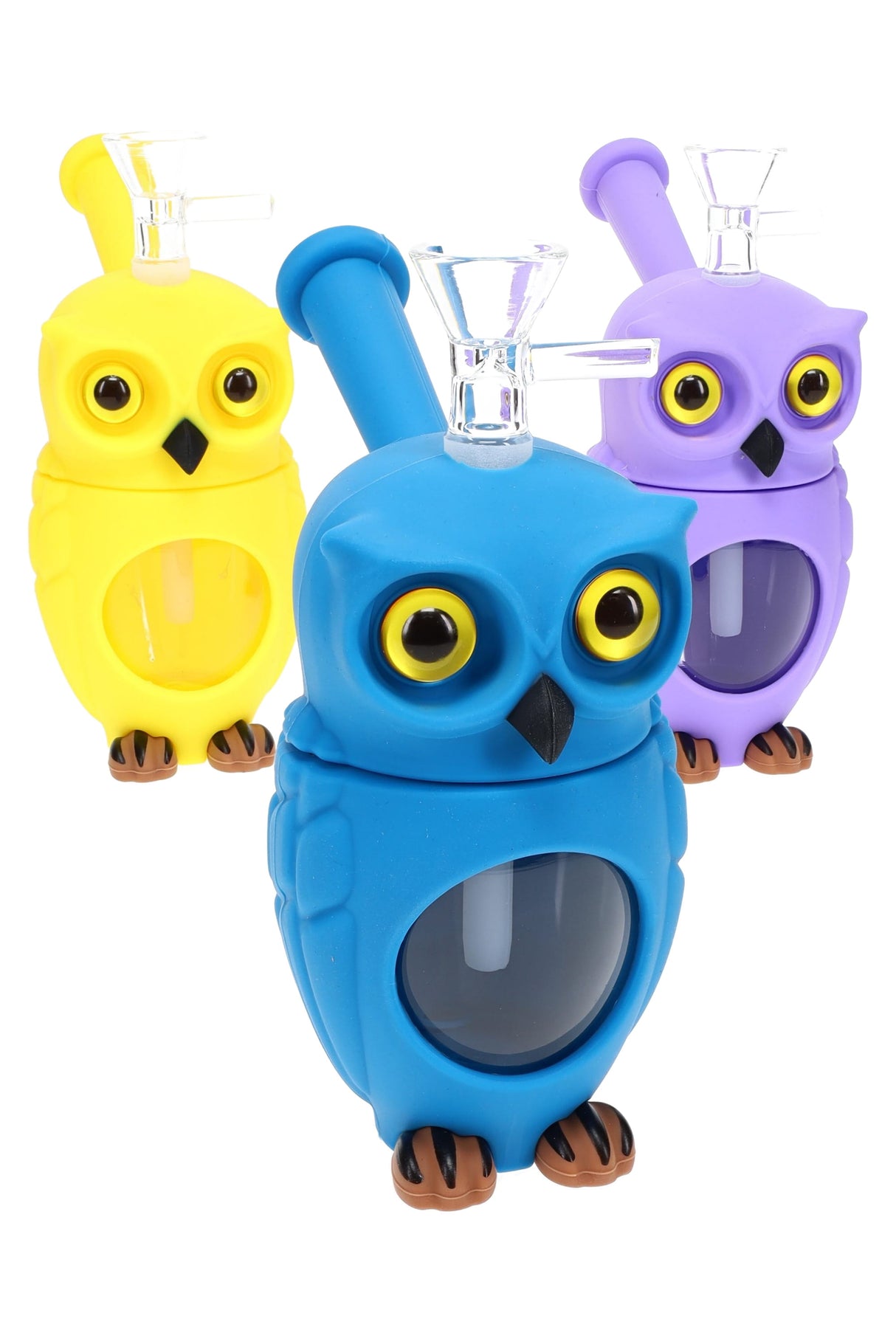 5" Colorful Silicone/Glass Owl Water Pipe - WP2983