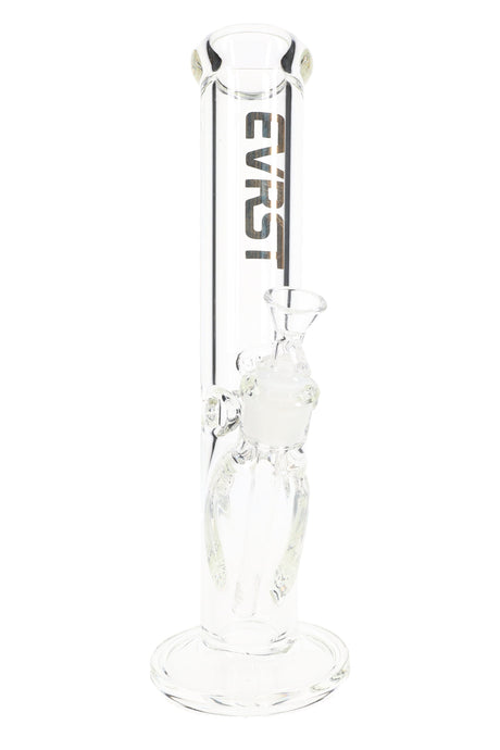 Clear EVRST 12 inch 9 mm thick glass straight shooter bong with ice pinch, 18.8 mm GoG joint and flat base on white background