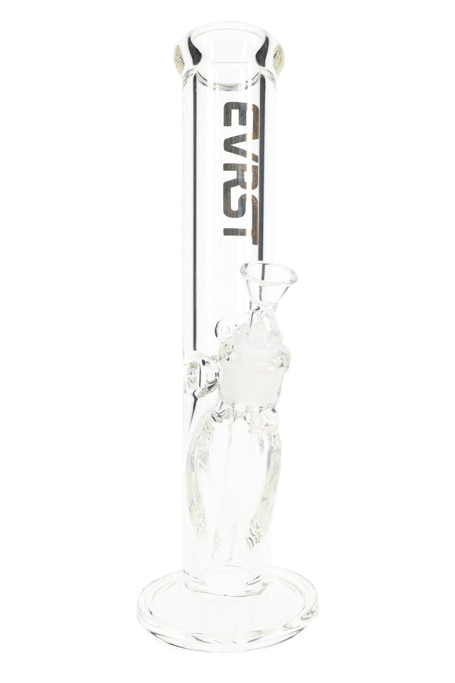 Clear EVRST 12 inch 9 mm thick glass straight shooter bong with ice pinch, 18.8 mm GoG joint and flat base on white background
