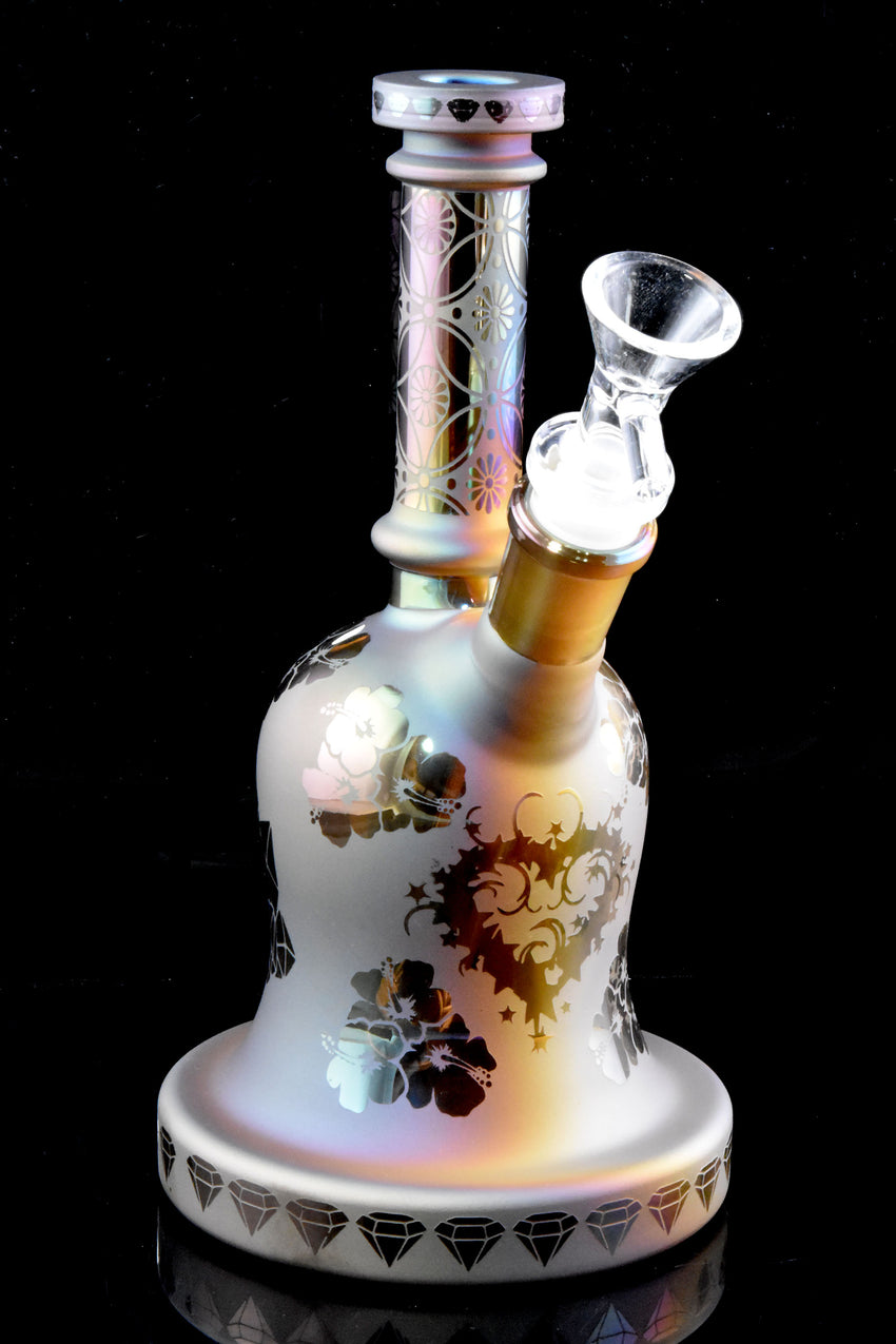Small Frosted Floral Glass on Glass Water Pipe - WP3007