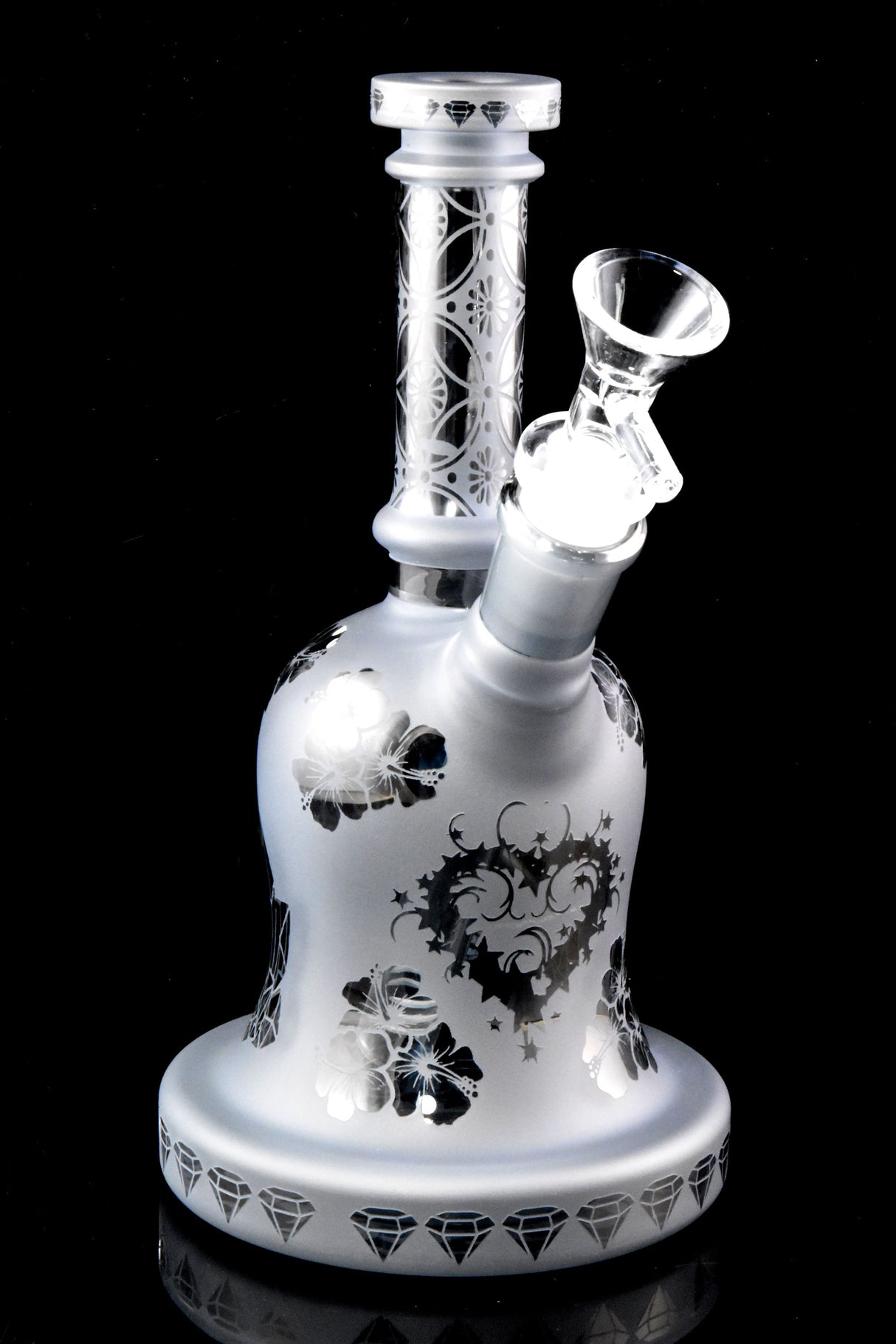 8" Small Frosted Floral Glass on Glass Water Pipe - WP3007