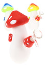 7″ silicone mushroom bong with toadstool cap and 14.5 mm glass bowl; three assorted colorways shown, compact beaker base, sold individually.