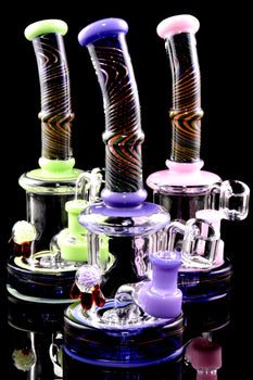 Small Color Changing Swirl Neon GoG Stemless Dab Rig with Showerhead Perc - WP3034