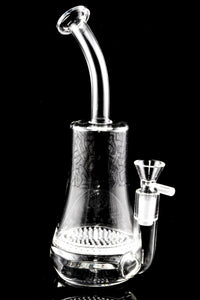 Small Clear Glass on Glass Doodle Water Pipe with Honeycomb Perc - WP3042