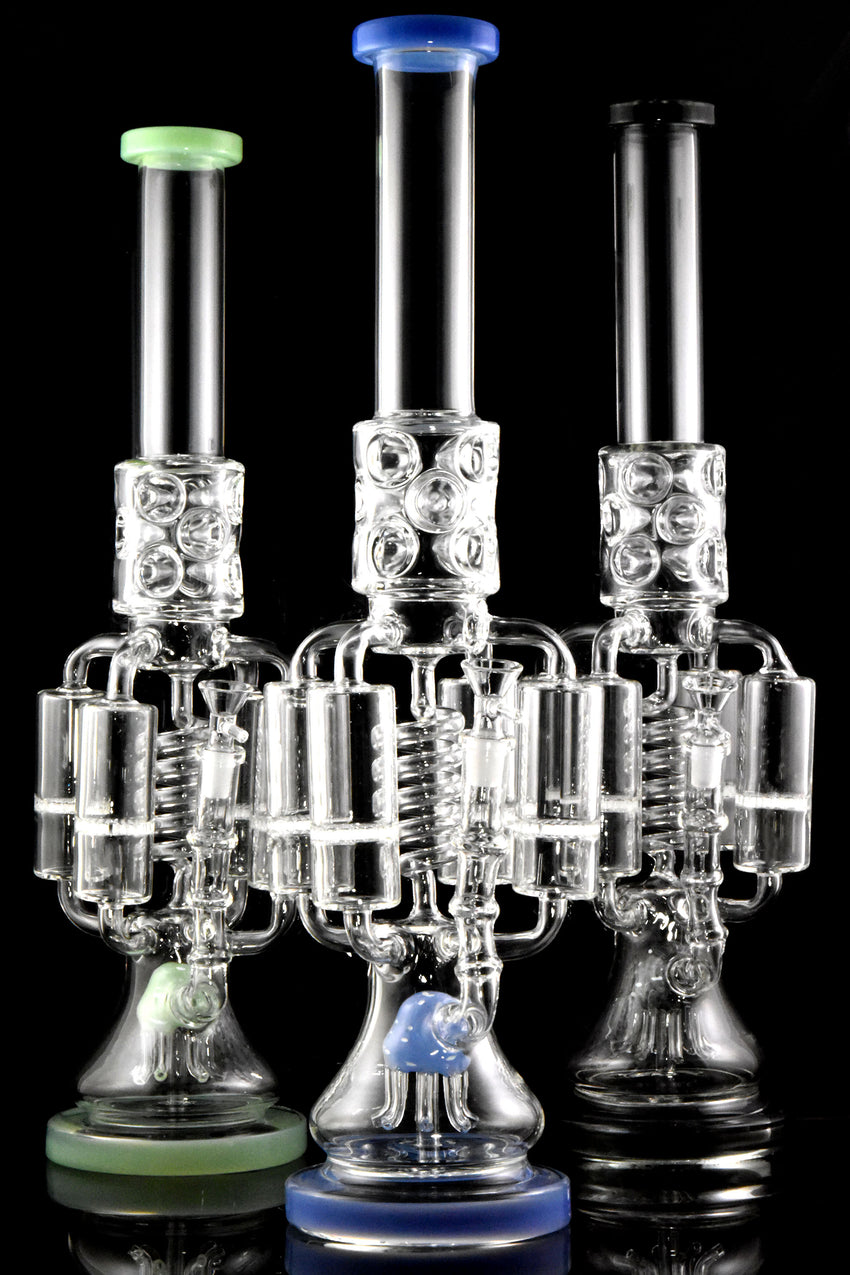 "The Quadzilla" Large Glass on Glass Spiral Recycler Water Pipe with Honeycomb Percs - WP3061
