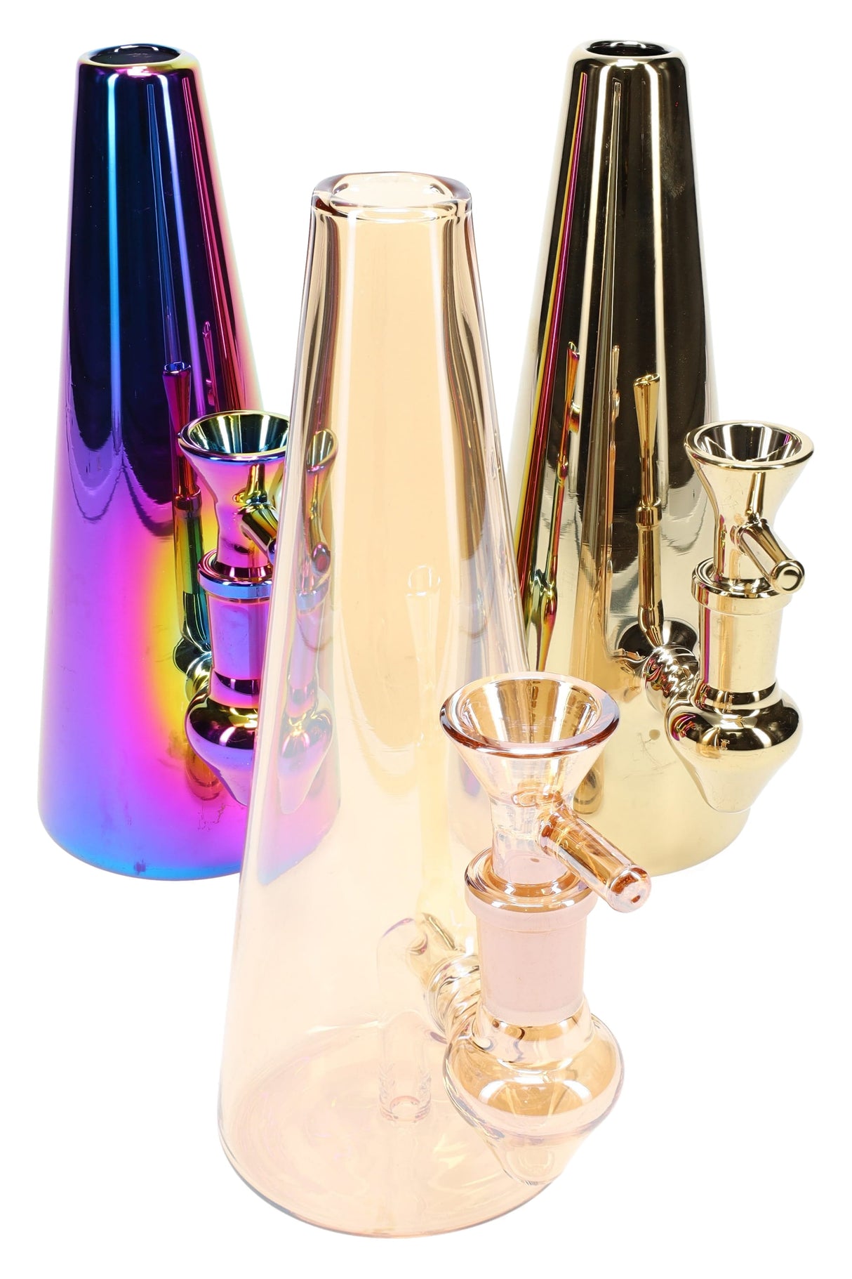 7" Stemless Metallic Glass on Glass Cone Water Pipe - WP3189