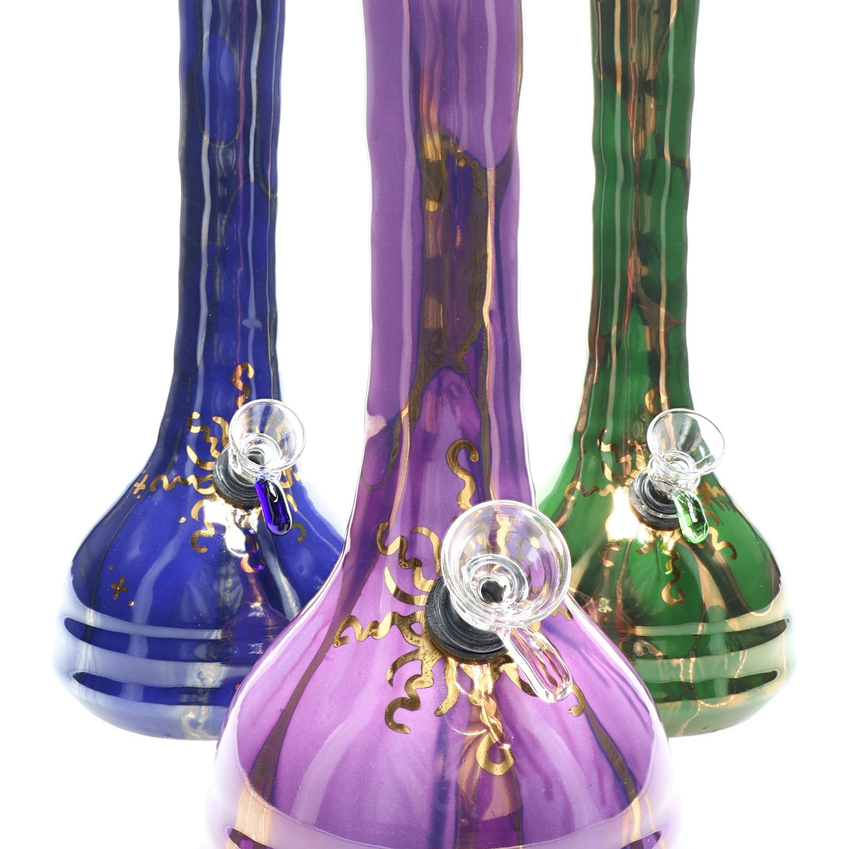 Ancient Creations 9″ Gold Sunburst Ceramic Beaker Bong – Primate Glass