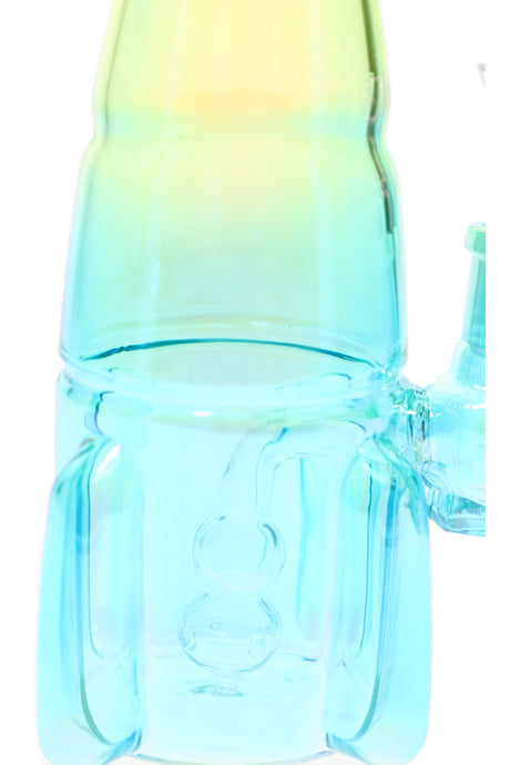 Close-up of the internal stacked bubble perc inside the rocket ship glass bong’s base for smooth diffusion.
