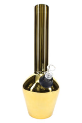 Limited Edition mirror steel bong, 13″ vacuum-insulated body with 14 mm joint, ceramic lining, and clear glass bowl on glossy gold finish.