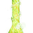 Green soft glass beaker bong with yellow spiral pattern and clear spiral grip rings plus side marble; stable base and glow accents.