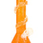 Orange soft glass beaker bong with clear spiral grips and side marble; bold speckled base and steady beaker shape.