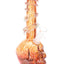 Orange soft glass skull bong showing detailed skull base and multiple spiral grip rings along the neck for secure handling.