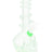 Translucent green soft glass skull water pipe with spiral rings and skull-shaped base; photographed with a grommeted slide installed.