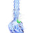 Blue soft glass skull bong highlighting swirled color in the neck and spiral grips; sturdy skull base for stable tabletop use.