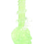 Neon-tinted green soft glass skull pipe with stacked spiral rings and a pronounced skull body; assorted colorway.