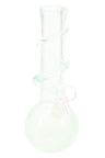 Soft glass round-base bong with clear UV-reactive spiral around the neck; minimalist opal tint; classic bubble body for stable, smooth hits.