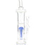 Blue-accent 15″ stemless glass straight shooter bong featuring colored multi-arm perc and wide, stable base.