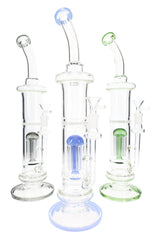 Tall 15″ stemless glass straight shooter bong with multi-percs and assorted accent colors on base, mouthpiece, and diffuser.
