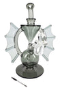 Smoky gray MJ Arsenal Nocturne mini dab rig with bat-wing sides, funnel chamber, and included quartz banger on a round base.