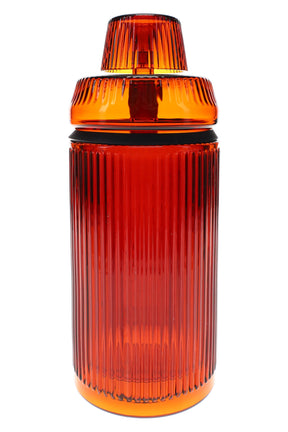 Amber/orange ribbed glass tabletop gravity bong, 8.1″ tall with 14 mm bowl, straight-on studio shot.