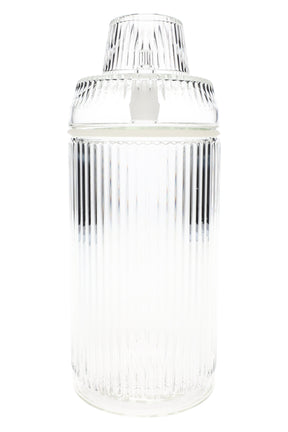 Clear ribbed glass tabletop gravity bong, 8.1″ tall, front view with visible gasket and 14 mm joint.