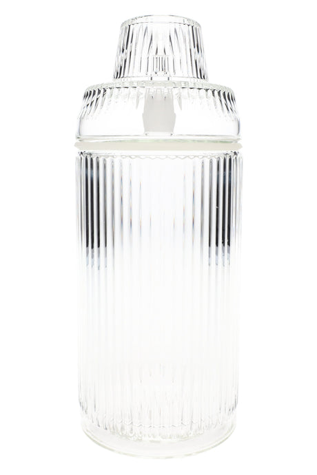 Clear ribbed glass tabletop gravity bong, 8.1″ tall, front view with visible gasket and 14 mm joint.