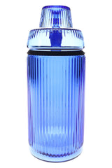 Cobalt blue ribbed glass tabletop gravity bong, 8.1″, head-on shot highlighting gravity chamber.