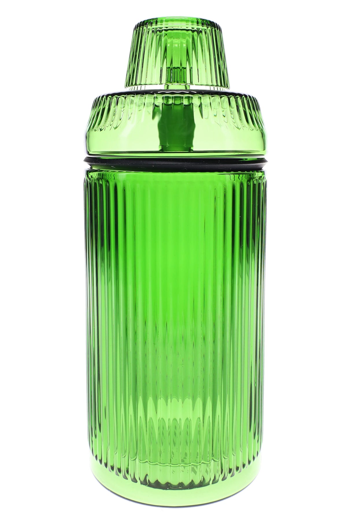 Emerald green ribbed glass tabletop gravity bong, 8.1″, straight-on product view with 14 mm slide.