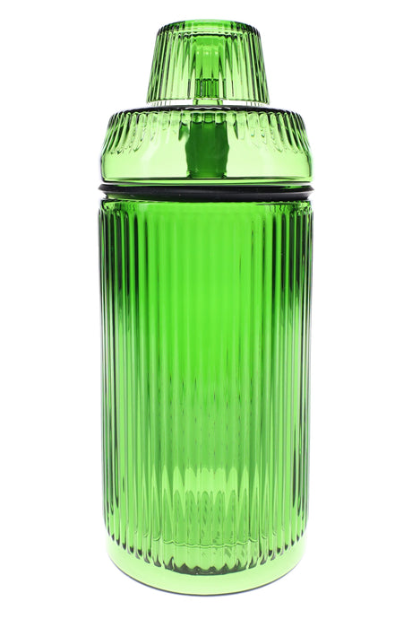 Emerald green ribbed glass tabletop gravity bong, 8.1″, straight-on product view with 14 mm slide.