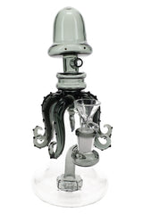 Gray glass squid bong, 8.5″ with tentacle details, showerhead perc and 14.5 mm GoG connection.