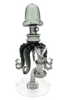 Gray glass squid bong, 8.5″ with tentacle details, showerhead perc and 14.5 mm GoG connection.