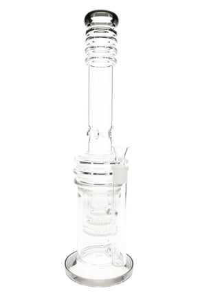 18″ straight tube water pipe in teal accents showing honeycomb chamber and stable base with GoG joint and bowl.