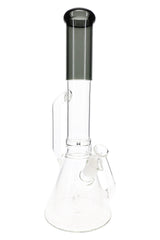 Charcoal-accent recycler beaker bong, 16″, with scientific beaker base, angled GoG joint, and sturdy color-trimmed mouthpiece.