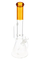 Amber-accent 16″ recycler beaker bong with beaker base, clear body, and included glass herb bowl.